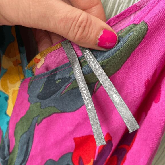Anthropologie Handkerchief Hem Colorblock Floral Slip Dress Flex Size - Picture 4 of 12